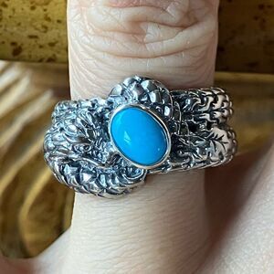 Sleeping Beauty Turquoise Sterling Silver Dragon Ring Size 7
